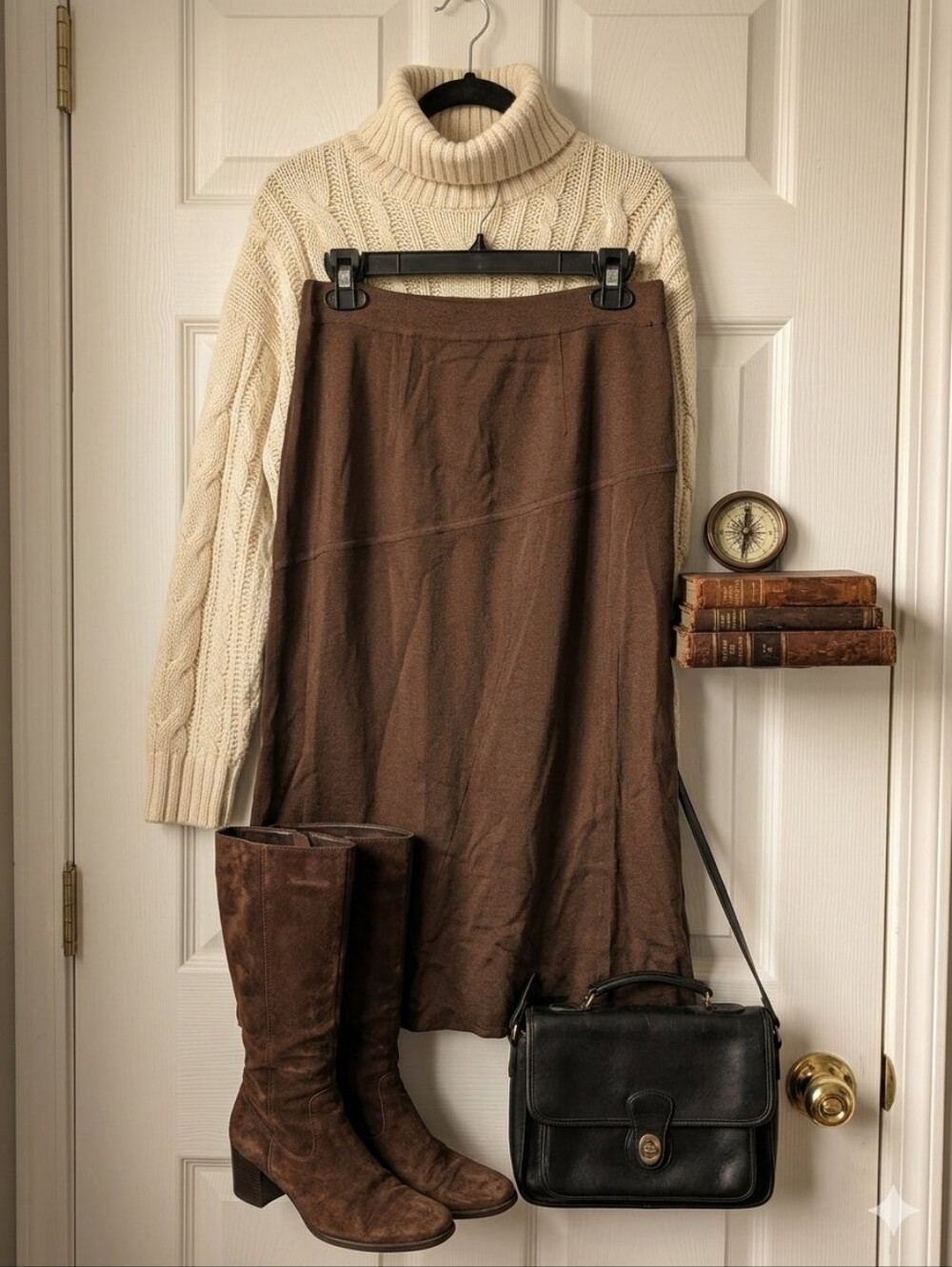 Y2K Exclusively Misook Vintage Brown Asymmetrical Paneled Knit Midi Skirt S